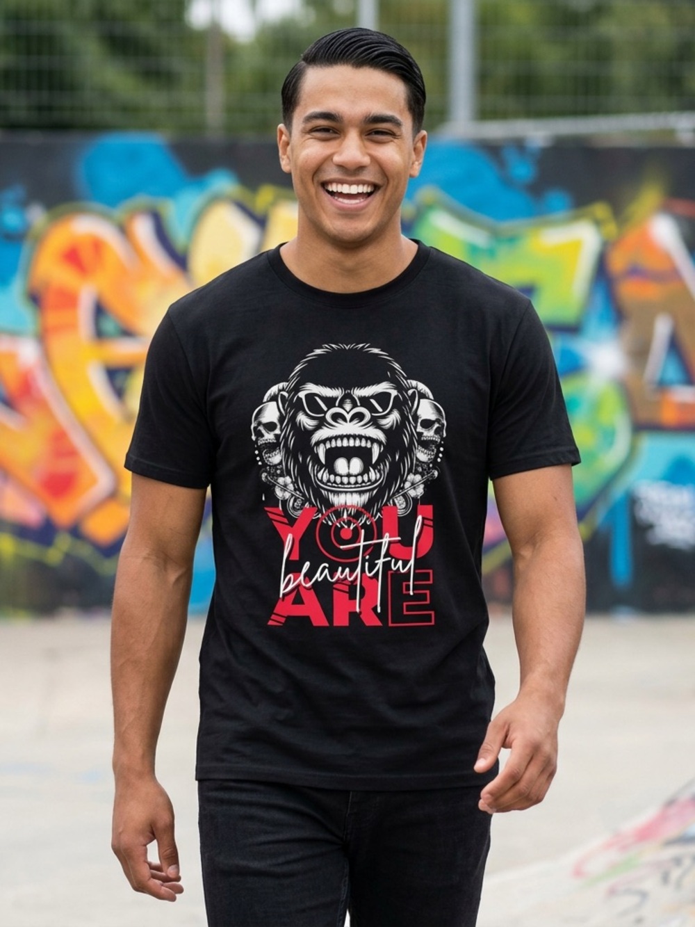 Men's Black Graphic Short-Sleeve Tee - 'You Are Beautiful'